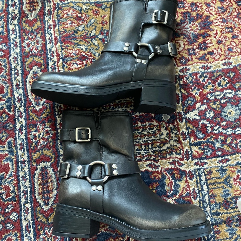 Steve Madden Black Moto Boots with Buckle Detail